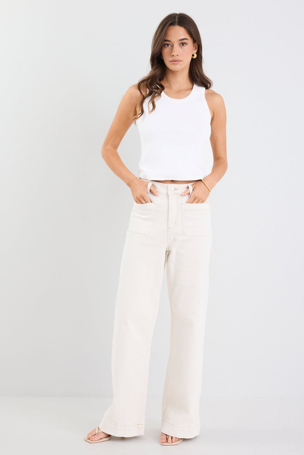Mia | Soft Ecru High Rise Wide Leg Jeans