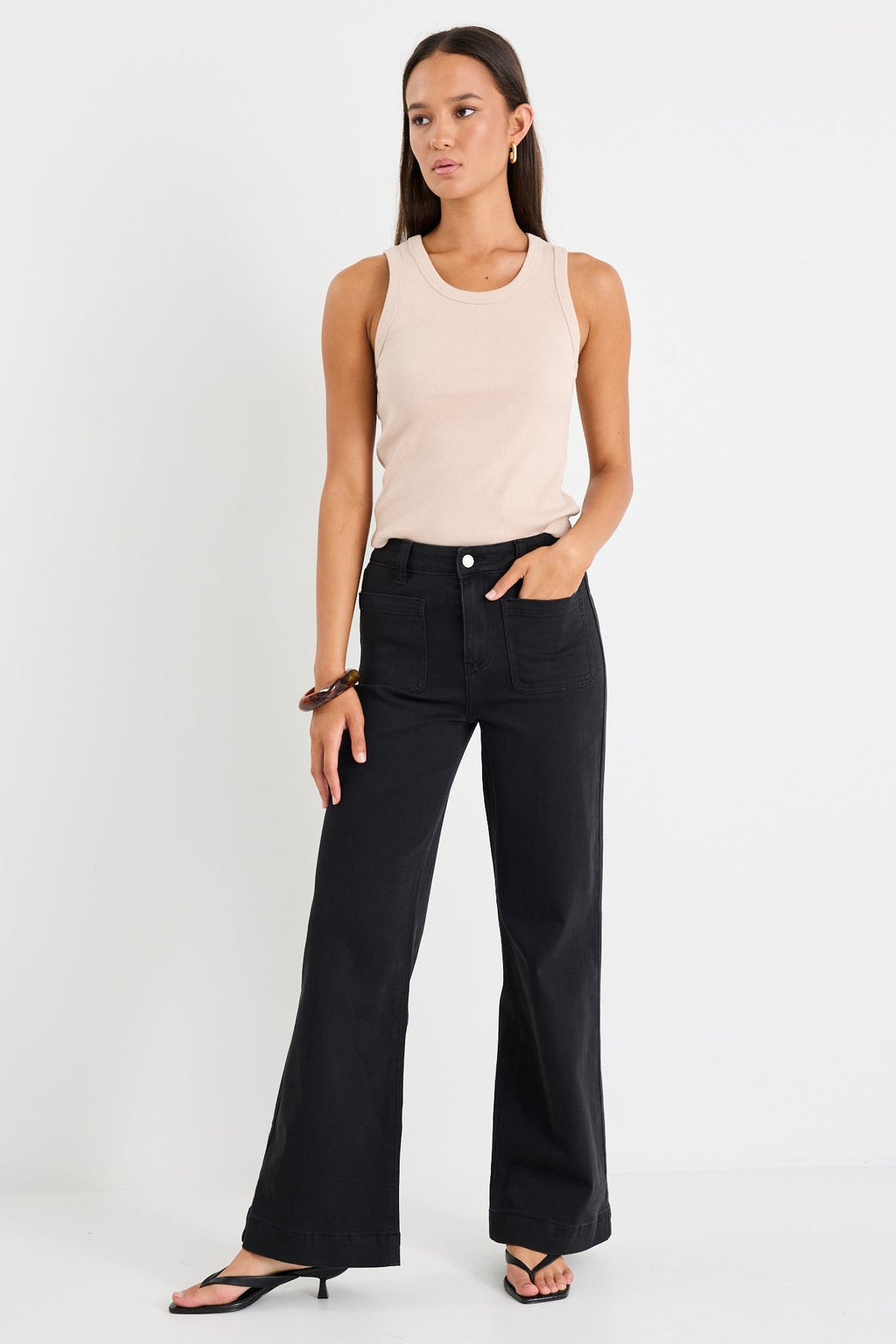 Mia | Stylish Black High Rise Wide Leg Jeans