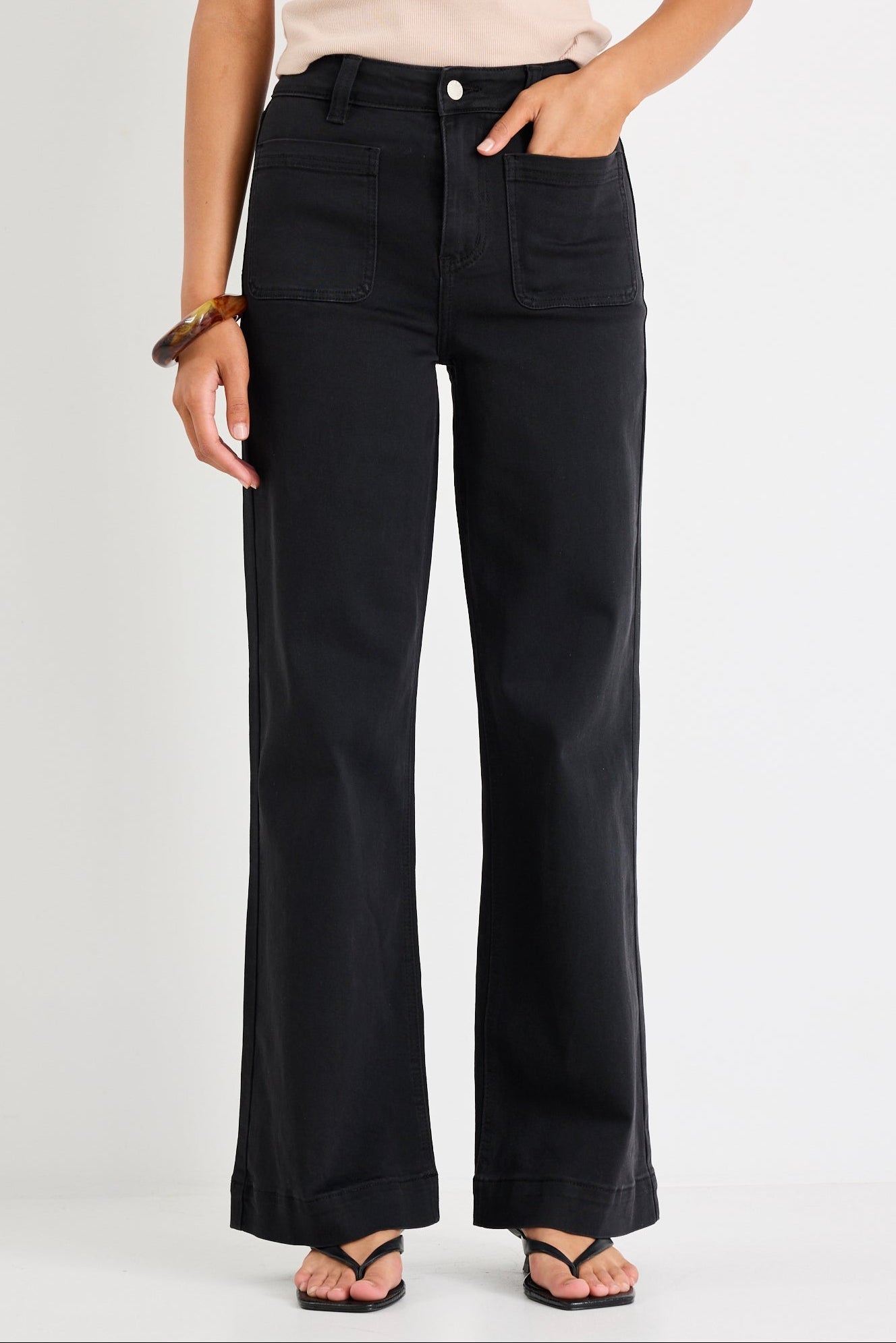 Mia | Stylish Black High Rise Wide Leg Jeans