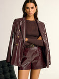 Mia | Stylish Faux Leather Blazer with Metal Buttons