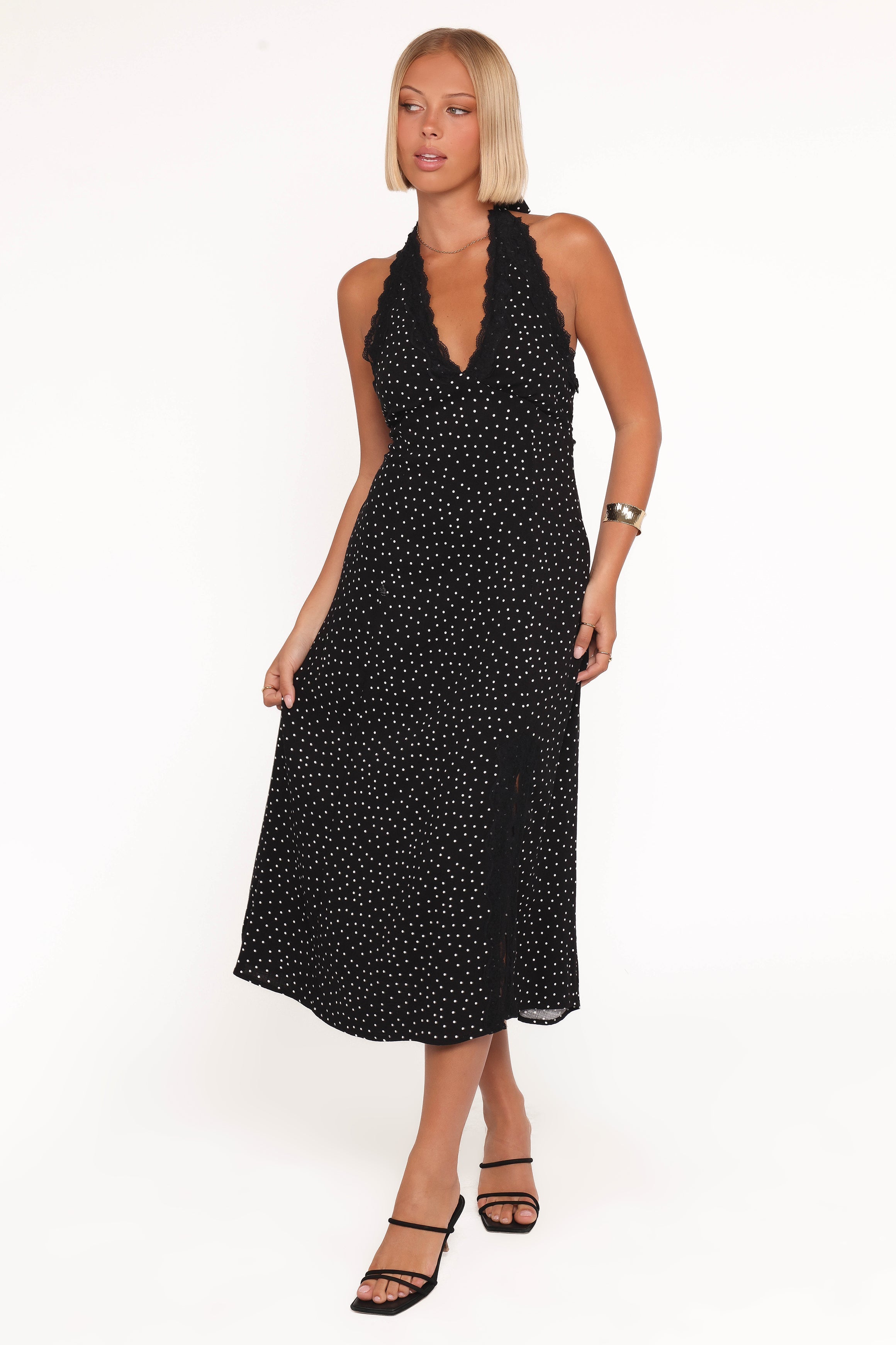 Olivia | Chic Black Polka Dot Maxi Dress for Wedding Guests