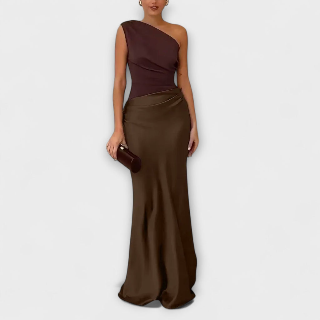 Olivia | Elegant Pleated One-Shoulder Maxi Dress for Women