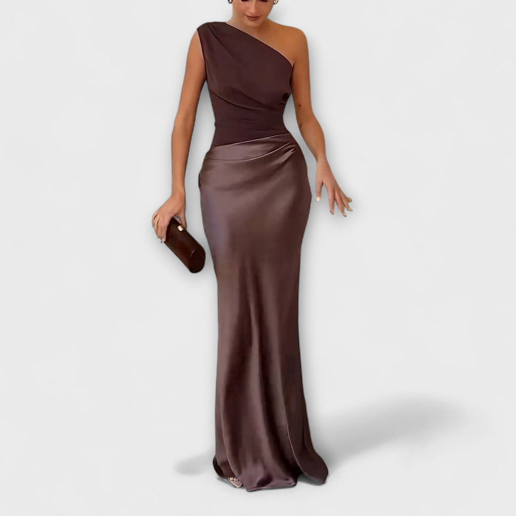 Olivia | Elegant Pleated One-Shoulder Maxi Dress for Women