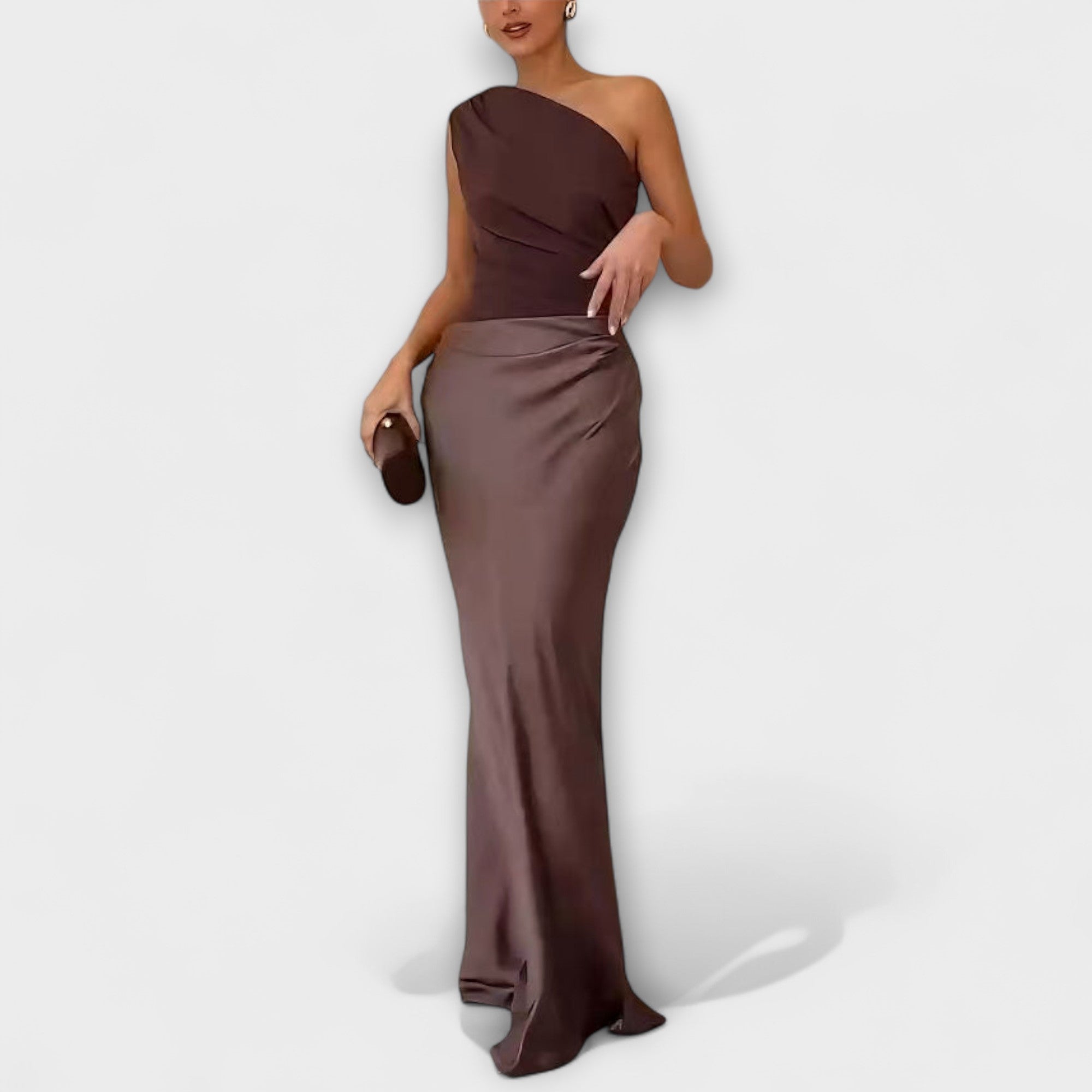 Olivia | Elegant Pleated One-Shoulder Maxi Dress for Women