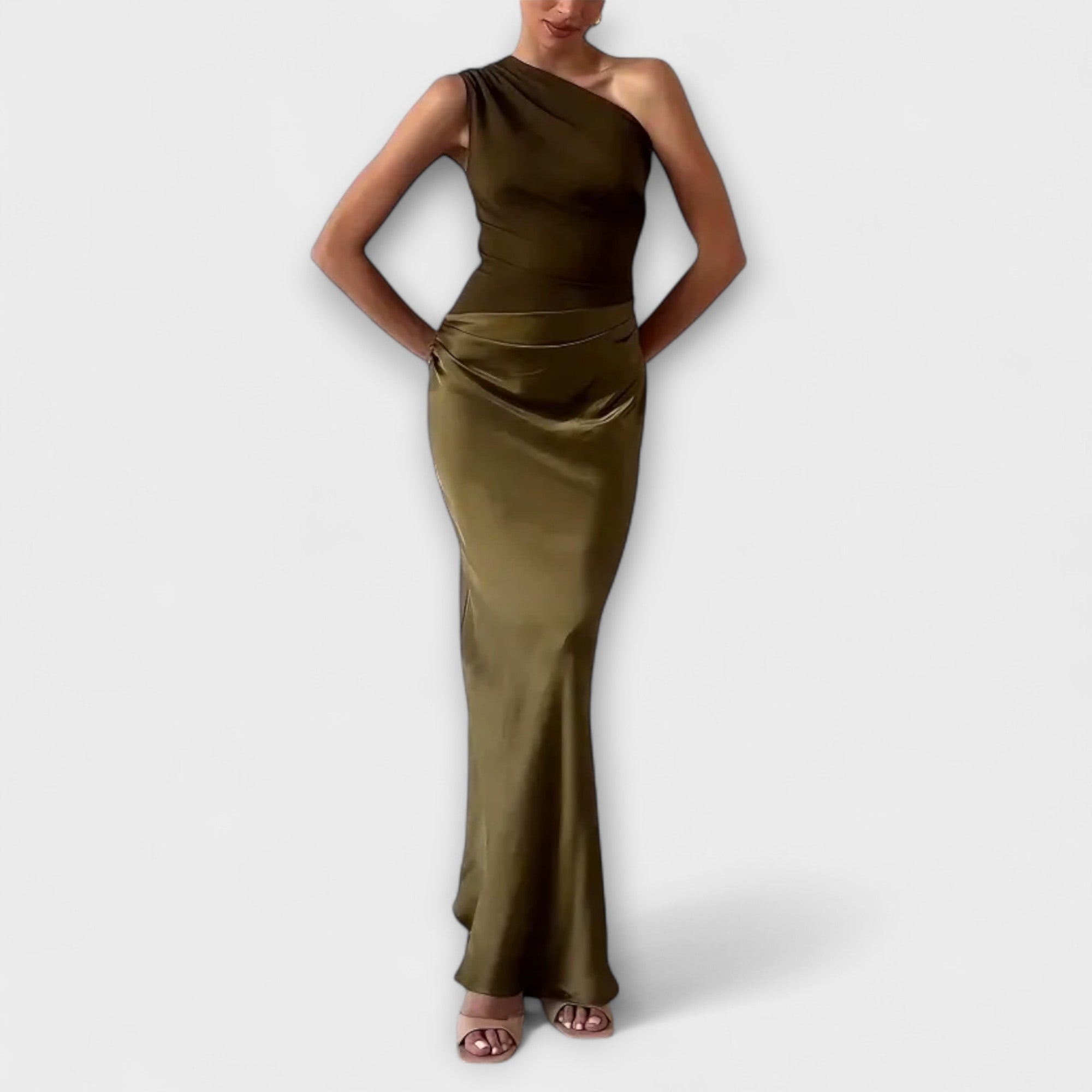 Olivia | Elegant Pleated One-Shoulder Maxi Dress for Women