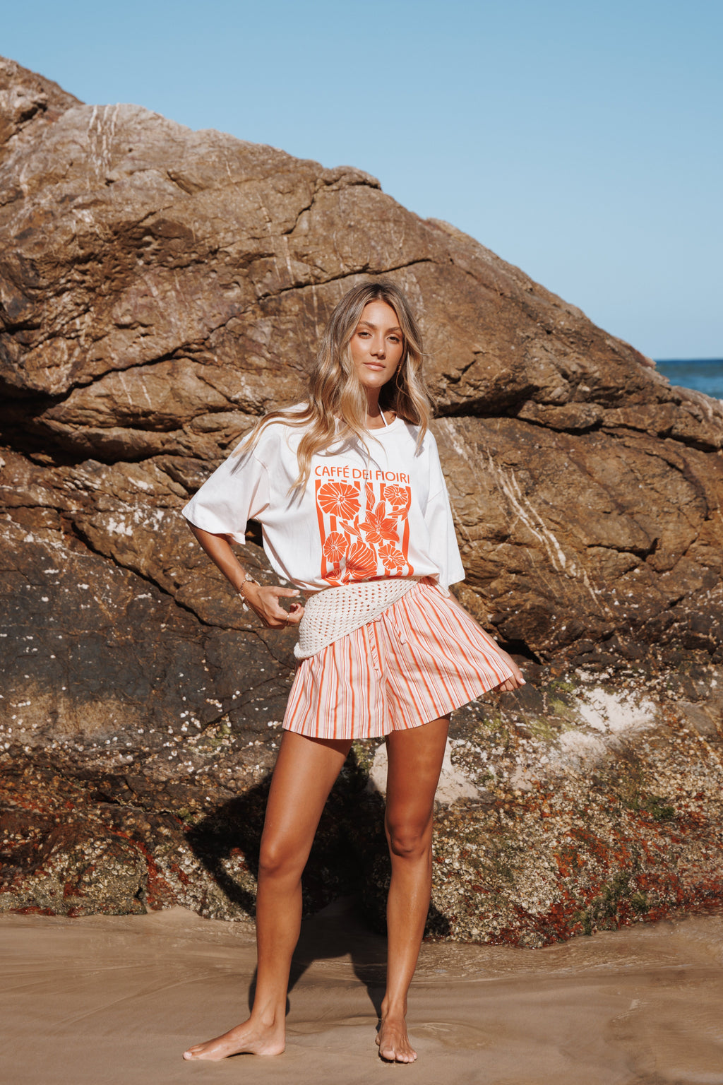 Olivia | Trendy High Rise Peach Stripe Shorts