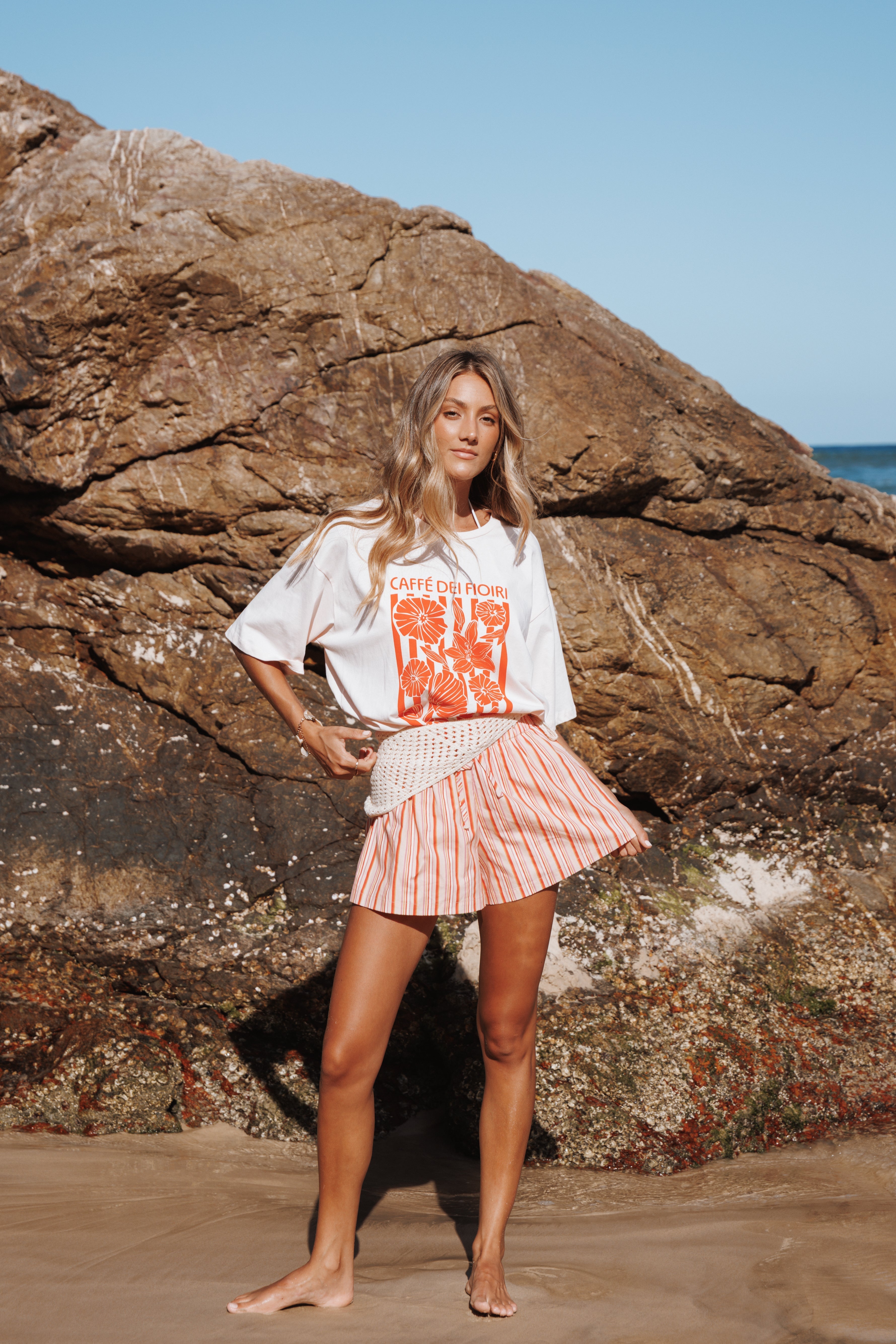 Olivia | Trendy High Rise Peach Stripe Shorts