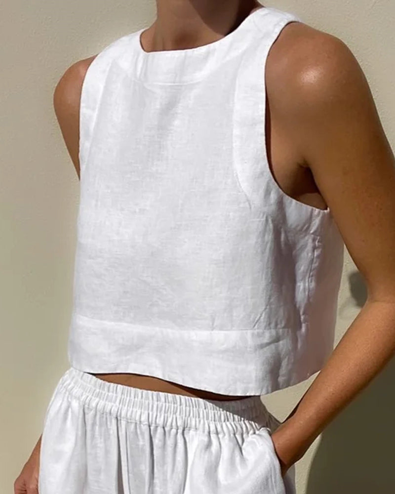 Sophia | Chic Sleeveless Crop Top and Flowy Wide-Leg Pants Two Piece Set