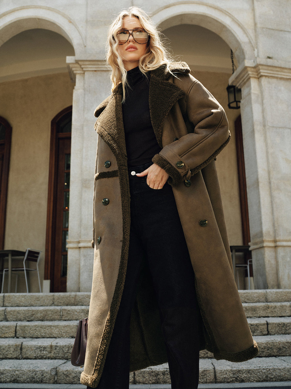 Sophia | Cozy Double-Breasted Fleece Lined Longline Coat