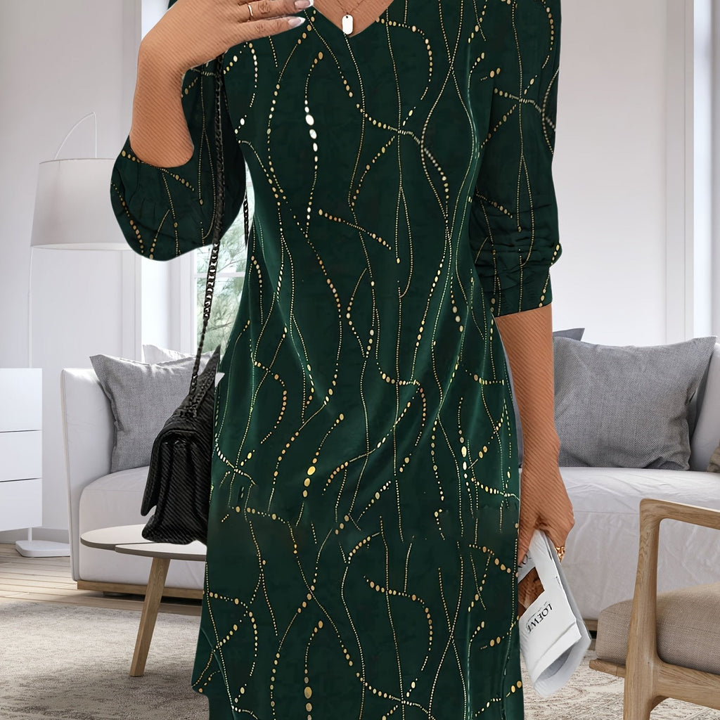 Sophia | Elegant Velvet Mini Cocktail Dress with Gold Print
