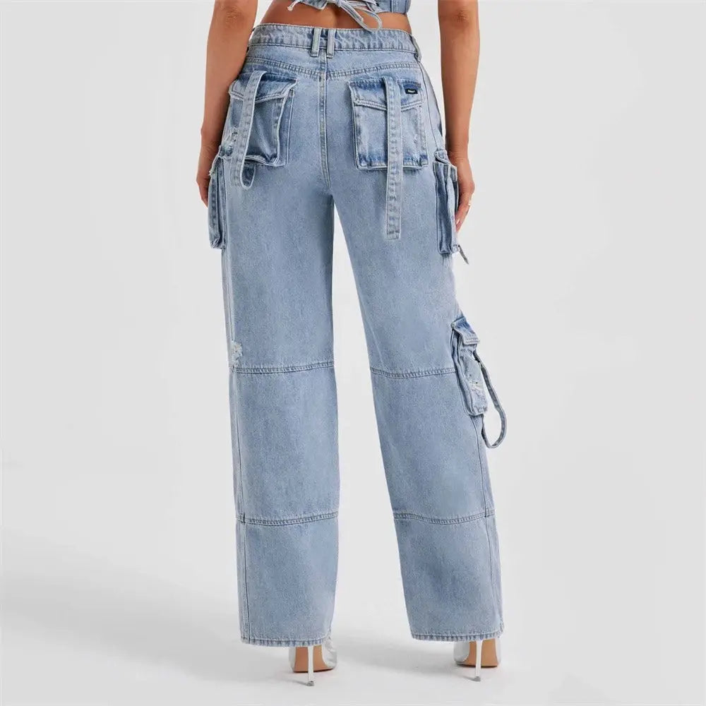 Sophia | Stylish High-Waisted Cargo Women's Jeans