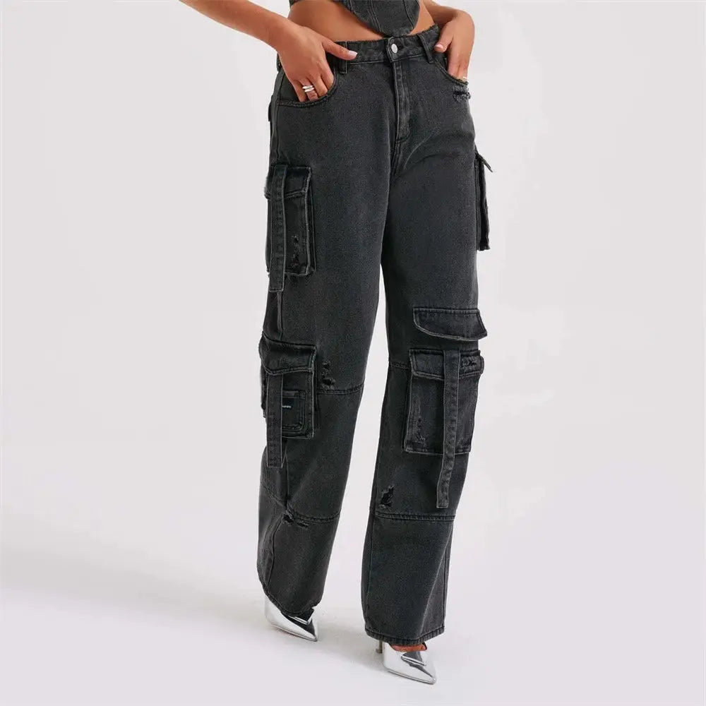 Sophia | Stylish High-Waisted Cargo Women's Jeans