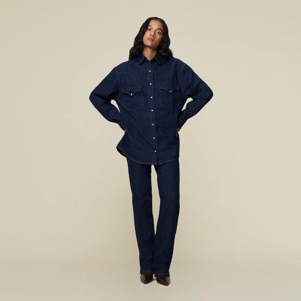 Sophie | Chic Dark Denim Shirt And High-Waisted Jeans Set