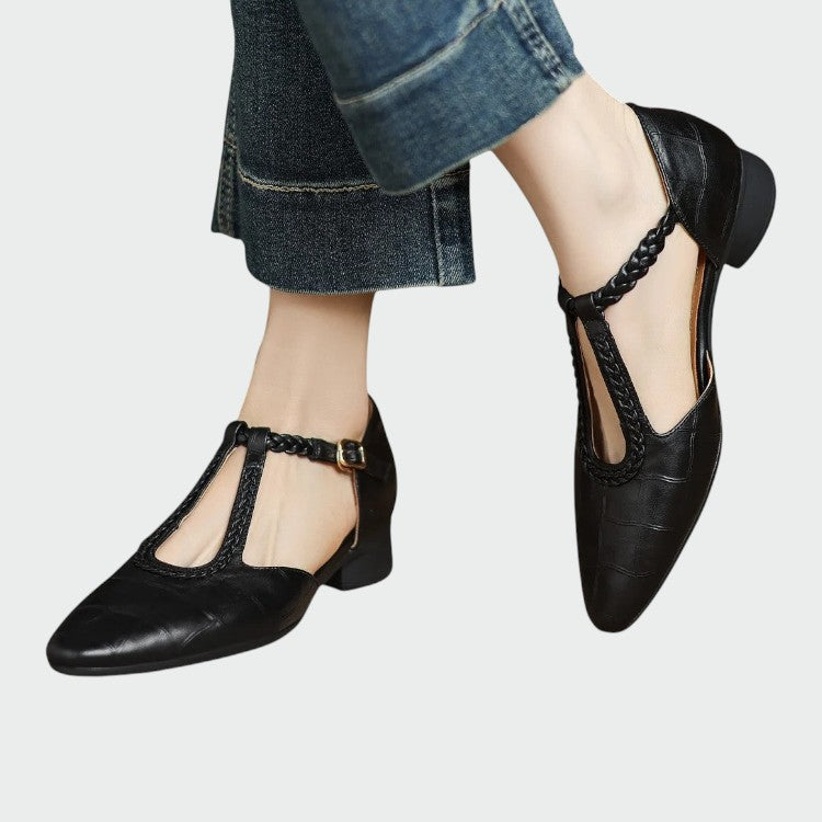 Sophie | Chic Pointed T-Bar Black Mary Jane Shoes for Women