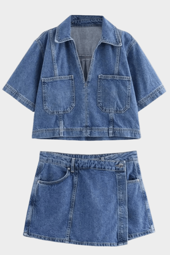 Sophie | Trendy Comfortable Denim Shirt And Skirt Set